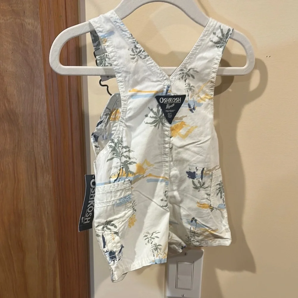 OshKosh B'gosh White and Blue Overalls Distressed Design